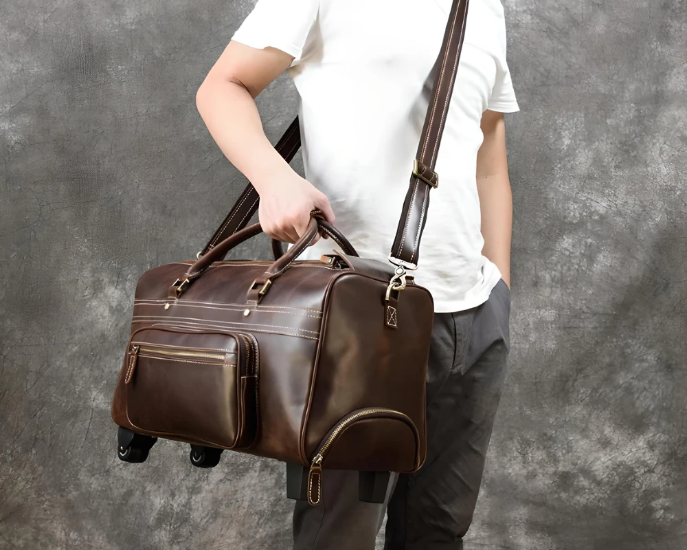 mens leather carry on bag