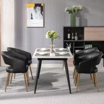 4 Brown Faux Leather Dining Armchairs, Modern Wood Arms