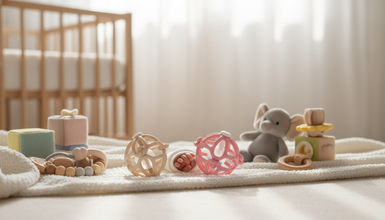 Baby Silicone Teether Rattle: Safe Chewing + Sensory Play