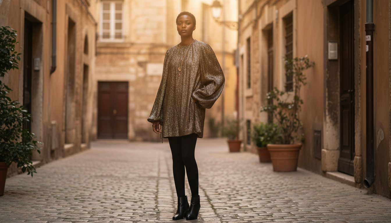 Chloé Silk Lamé Puff-Sleeve Mini Dress: Shine & Shape