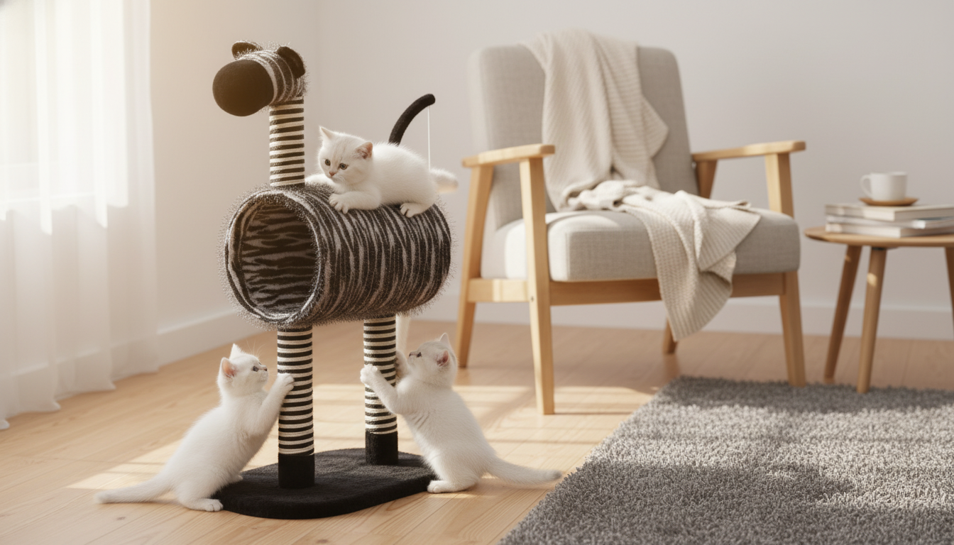 Compact Dual-Tier Sisal Cat Tree for Kittens (Hanging Ball)