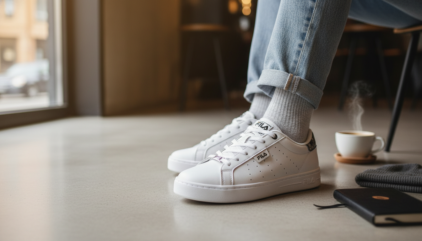 Fila White Sporty Sneakers: Contrast Logo, Easy Style