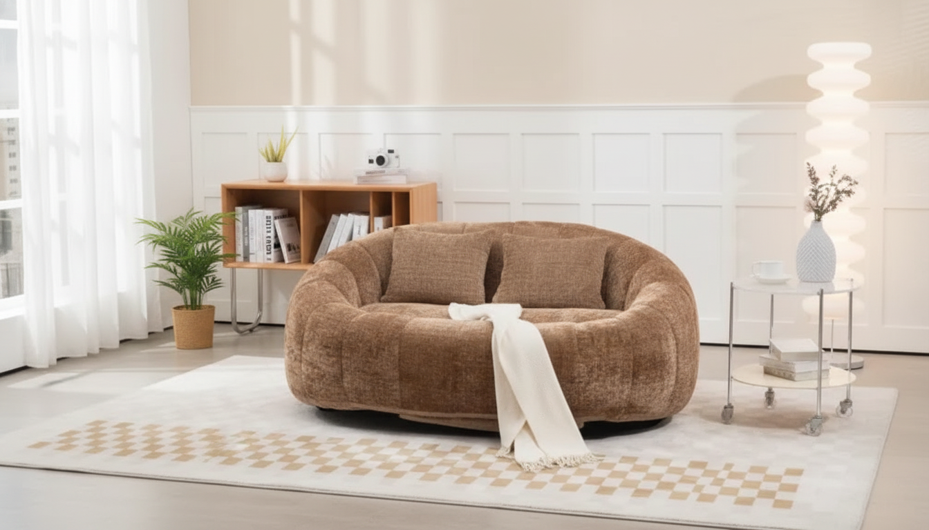 Giant Round Bean Bag Loveseat with 2 Pillows