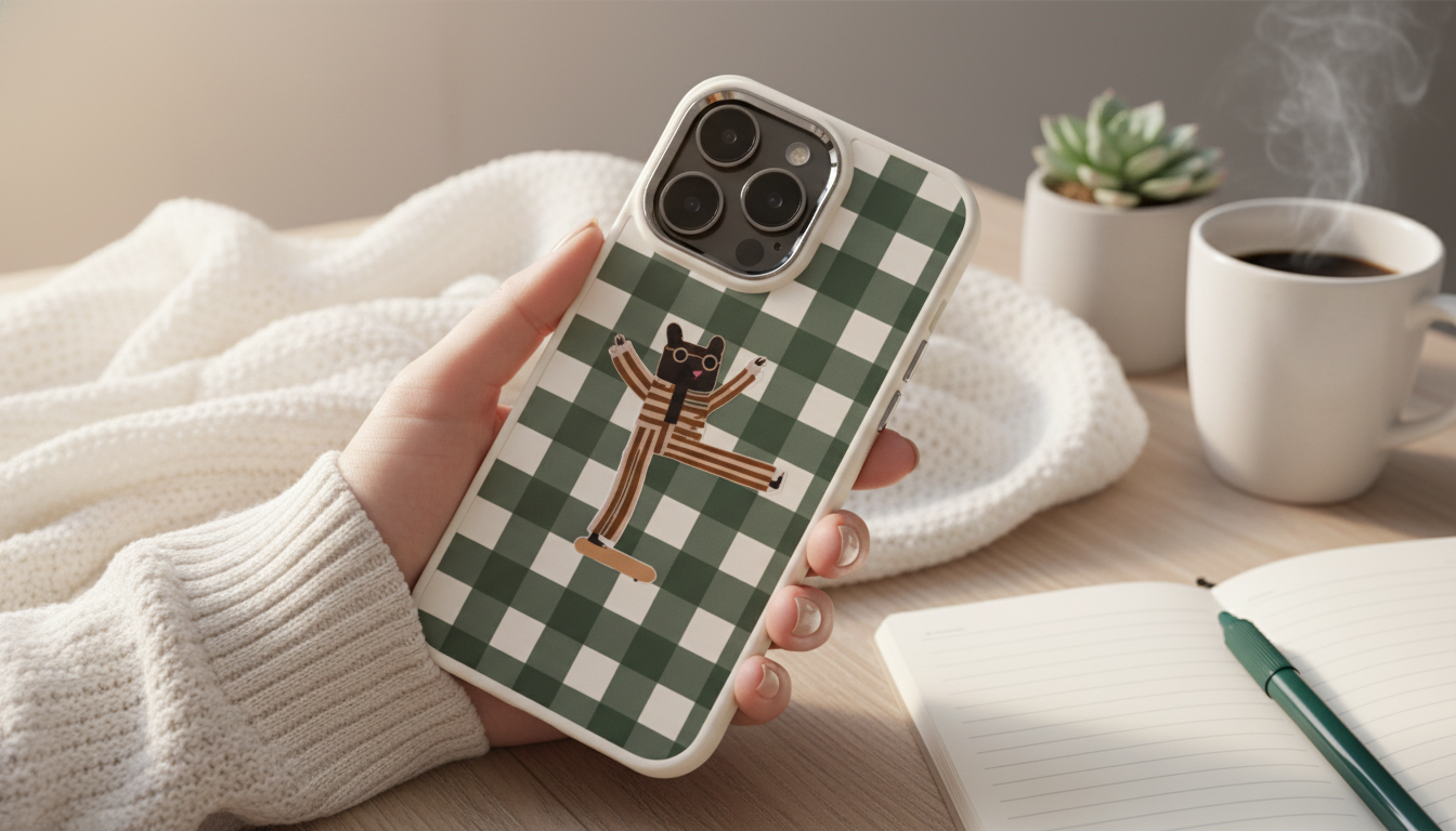Green & White Plaid Animal iPhone Case: Cute & Shockproof