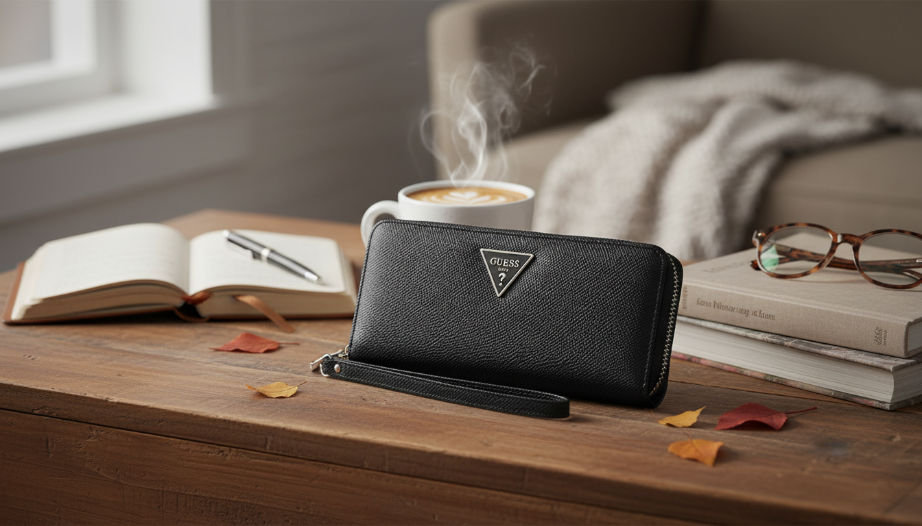 GUESS Faux-Leather Zip Wristlet Wallet: Chic & Secure