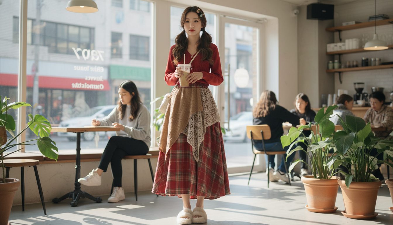 Irregular Hem Plaid A-Line Skirt: Y2K Korean Style