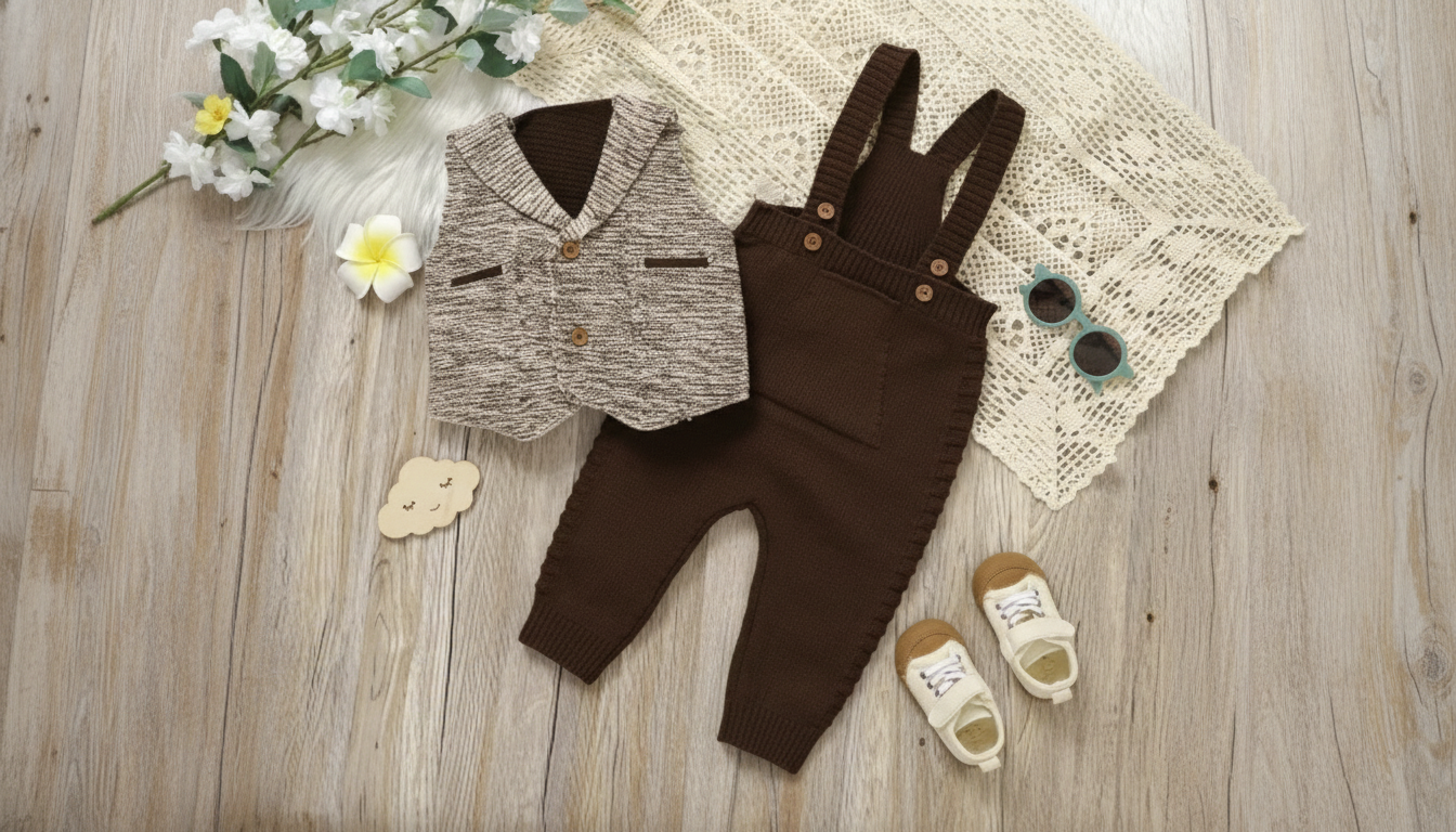 Knit Formal Outfit for Newborn Boys: Vest + Jumpsuit