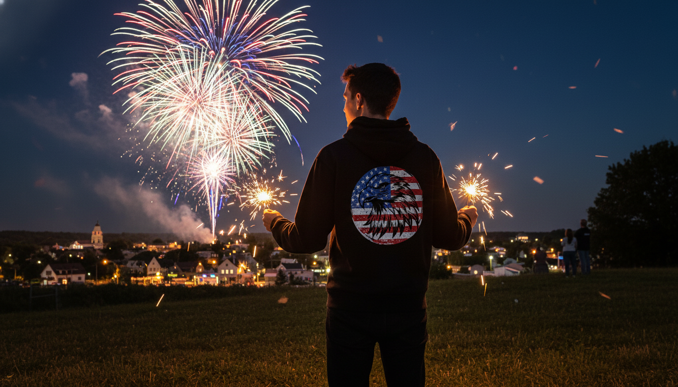 Patriotic Eagle Hoodie: Unisex 4th of July Fireworks Layer
