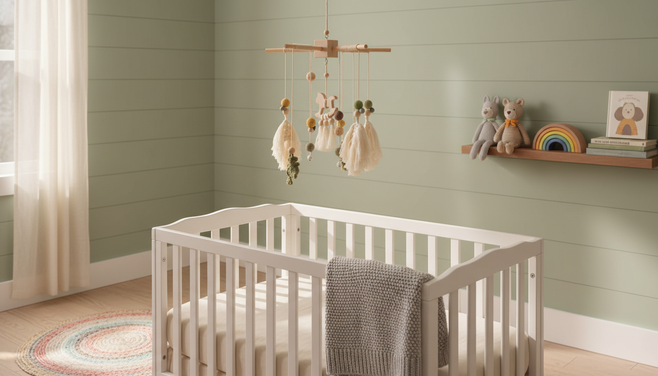 Rainbow Wooden Crib Mobile with Gentle Rattles