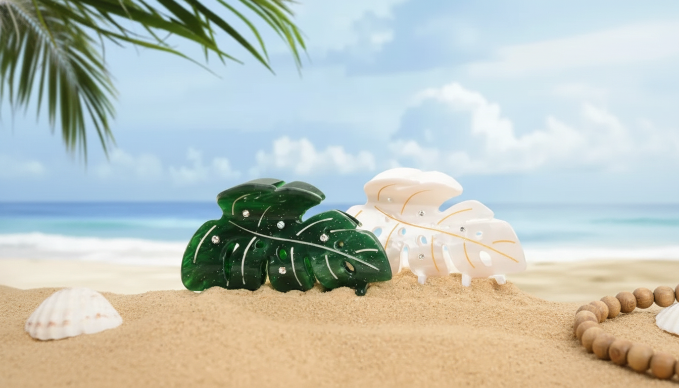 Rhinestone Leaf Turtle Claw Clip: Glossy Acetate Shine