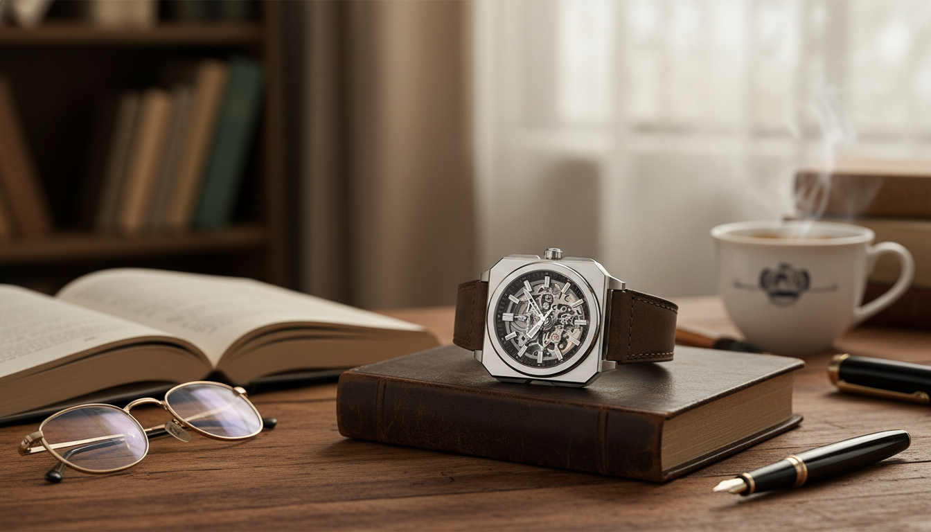Skeleton Automatic Watch: Sapphire Crystal & Leather Strap