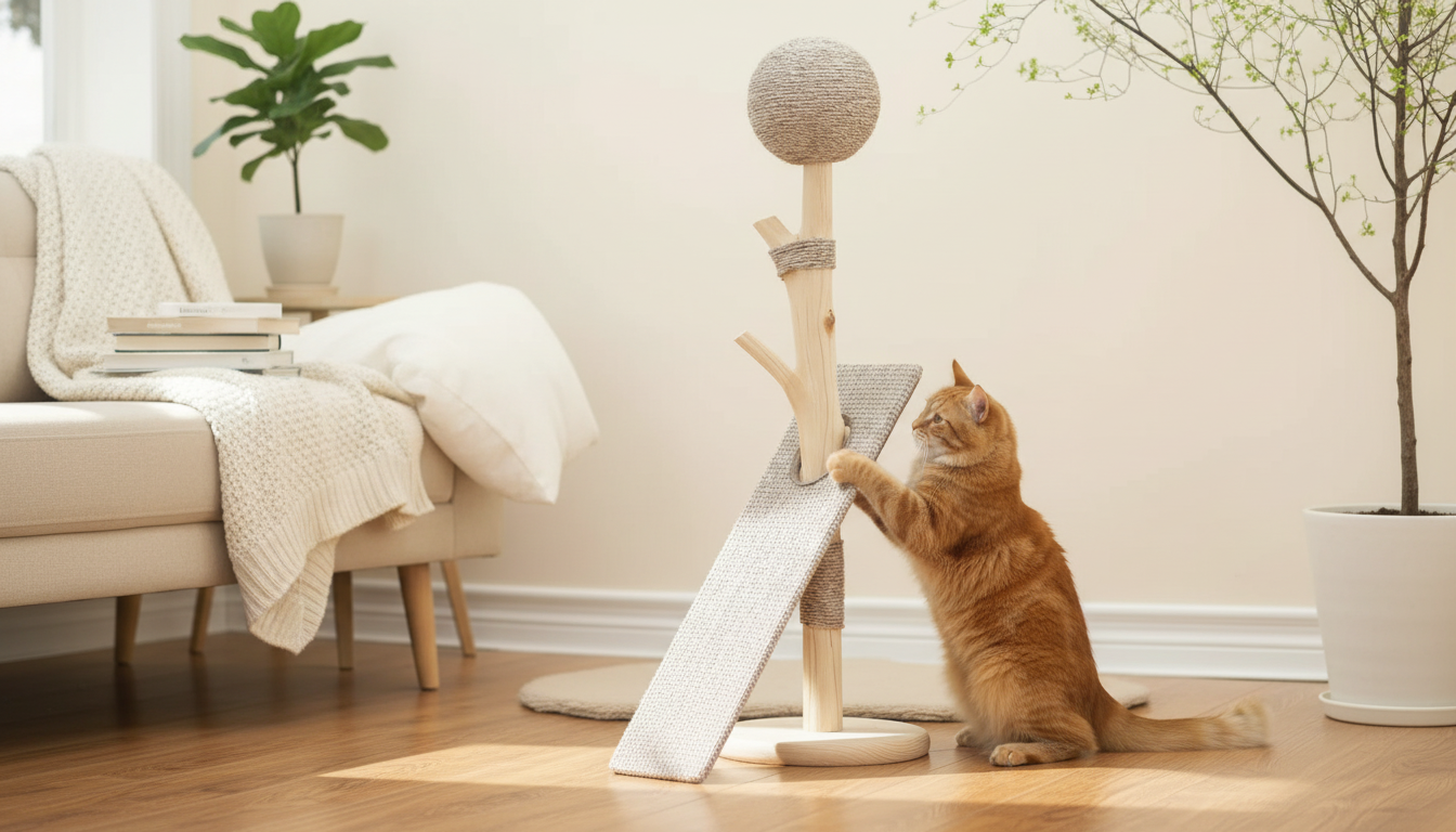 Solid Wood Cat Scratching Post with Sisal Ball Guide