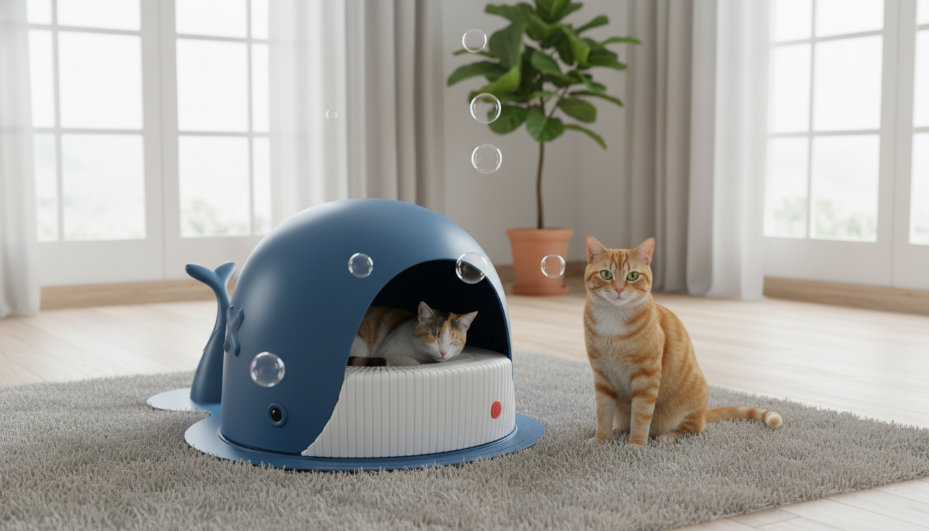 Whale Blue Semi-Closed Oversized Litter Box for Big Cats